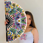 13" Large Rave Fan Bamboo, Folding Clack Hand Fans Foldable for Men Women, Boots on the Ground Poping Fan for EDM Festival Line Dance Decoration, (Butterfly, Large 13")