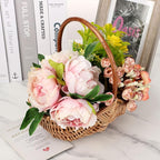 DULRLLY 2 Pcs Handwoven Flower Basket with Handle, Willow Storage Basket Empty Wicker Picnic Basket with Plastic Insert, Easter Basket Wedding Flower Girl Baskets for Home Party Decor (S)