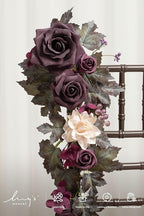 Ling's moment Fall 10pcs Wedding Chair Decorations Aisle Floral Swag Artificial Pew Flowers Hanging Garland Deep Plum for Ceremony Reception Church Rose Floral Arrangement Party Outdoor Decor