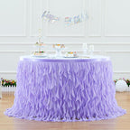 PARTISKY Lavender Purple Tulle Curly Willow Table Skirt for Rectangle Table 14ft, Ruffle Tutu Table Cloth for Girls Boys Baby Shower,Mermaid Birthday Party