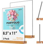 Acrylic Sign Holder with Wood Base 8.5x11 Inch Vertical and Slant Displays (2 Pack 8.5*11")