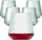 40 Pack Plastic Ribbed Wine Glasses, 14Oz Origami Disposable Wine Glasses Unbreakable Clear Plastic Cocktail Glasses Recyclable Shatterproof Reusable Wine Cups (14oz-green-40pack)