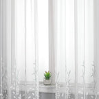 VISIONTEX White Sheer Voile Curtains, Decorative White Embossed Leaves Rod Pocket Window Drapes for Home Kitchen, Living Room and Bedroom 54 x 84 Inch, Set of 2 Curtain Panels