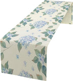 Spring Hydrangea Flower Table Runner, Seasonal Summer Plants Watercolor Blue Florals Dinner Runner for Home Kitchen Dining Table Party Holiday Decoration 13"x108"