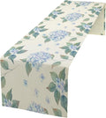 Spring Hydrangea Flower Table Runner, Seasonal Summer Plants Watercolor Blue Florals Dinner Runner for Home Kitchen Dining Table Party Holiday Decoration 13"x36"