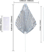 Ephlyn 6Pcs Paper Palm Leaves Fan Cake Toppers Palm Leaf Fan Cake Picks Craft DIY Fan Cupcake Toppers Palm Spear Leaves Cake Decorations for Baby Shower Wedding Birthday Party Supplies Bright Silver