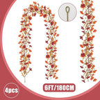 4 Pack Artificial Fall Flowers Garland, 6 FT Fall Decorations Fake Mums Floral Vines UV Resistant Faux Hanging Flower Ivy Garland for Home Party Table Wall Mantel Decor (Orange + Dark Red)