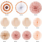 Blush-Pink Rose-Gold Fall Birthday Party-Decorations - 21pcs Boho Happy Banner Sign,Women Paper Lanterns Honeycomb,One Sweet Peach Streamers Garland,Girl Tissue Pom Poms Flowers Fans Decor Burgleda