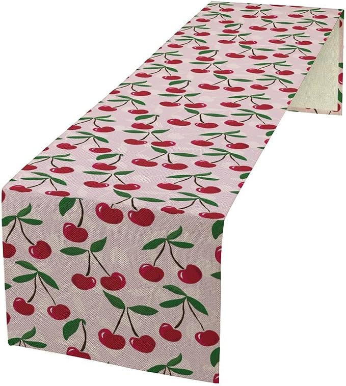 Cherry Table Runner,Spring Summer Fruit Table Runner for Kitchen Dining Table Home Party Decoration 13x36 Inch
