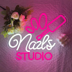 Nail Room Neon Sign,Pink Nails Studio LED Light for Wall Art Decor,Backdrop for Business Lash Salon Beauty Room Bar,Pink Dimmable Light Up Signs Gift for Girls Women Nail Tech USB Powered（14.2"*11.8"）