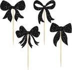 Gyufise 36Pcs Bow Cupcake Toppers Glitter Girls Birthday Decorations Bowknot Cupcake Picks Bow Tie Birthday Decorations Bow Cake Toppers for Bridal Baby Shower Bachelorette Party Supplies Black