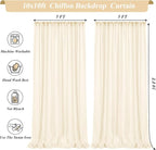 10x10ft Ivory Chiffon Backdrop Curtain with Lights String for Wedding Parites, Sheer Photo Backdrop Curtains for Baby Shower Bridal Shower Birthday Party Ceremony Reception