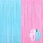 6 Pack Macaron Pink Blue Foil Fringe Curtain Backdrop, 3.28Ft x 8.2Ft Metallic Tinsel Foil Fringe Streamer Curtains for Photo Booth, Birthday, Wedding, New Year Party Decorations