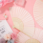 Aneco 18 Pieces Handheld Fans Cloth Hand Fans Bamboo Folding Fans for Wedding Decoration, Church Wedding Gifts, Party Favors, DIY Decoration (Cream)