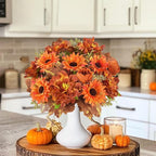 6 Pcs Fall Flowers Artificial for Decoration Silk Burnt Orange Flowers Fall Artificial Sunflowers Bouquet with Fall Leaves Stems 13 Inch Mixed Bush for Outdoor Decoration Cemetery Grave Autumn