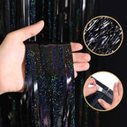 10 Pack Black Backdrop Curtain 3.2ft x 8.2ft Metallic Tinsel Foil Fringe Curtains Photo Booth Background for Birthday Party Decoration Baby Shower Engagement Wedding Christmas Decoration (Black)