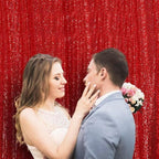 Eternal Beauty Red Sequin Backdrop, 8x10 Ft Glitter Background Curtains for Christmas Shimmer Photography Party Wedding Birthday Back Drop Decor