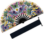 13" Large Rave Fan Bamboo, Folding Clack Hand Fans Foldable for Men Women, Boots on the Ground Poping Fan for EDM Festival Line Dance Decoration, (Butterfly, Large 13")