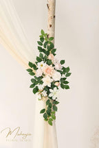 Artificial Wedding Arch Flowers Kit(Pack of 4),2Pcs Artificial Flower Arch Decor, 2Pcs Chiffon Fabric Drapes, Ceremony Decoration, Floral Outdoor Party Decor (Champagne & Cream)