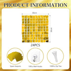 24PCS Gold Shimmer Wall Backdrop, Square Sequin Backdrops Panel, Glitter Wall Background for Birthdays, Weddings, Graduation, Engagements, Disco Bachelorette Party Decoration (4FTx6FT)