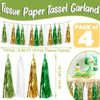 4P Sage-Green Beige-Mint Gold Foil Fringe Metallic Tassel Garland Banner, Tassels Banner Streamers for Parade Floats, Bachelorette, Wedding, Birthday, Christmas, Bridal/Baby Shower Party Decorations