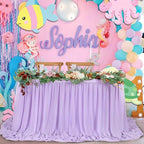 QueenDream Lavender Chiffon Table Skirt 6ft for Rectangle Tables Purple Mermaid Table Skirting for Wedding Birthday Butterfly Party Baby Shower