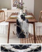 Black White Marble Cotton Linen Table Runner for Dining Kitchen, Wedding Outdoor Party Tablerunners Decoration, Nature Marble Crack Modern Art Dresser Scarf Coffee Tablecloth Runners 13x72 Inches