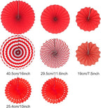 Hanging Paper Fan Set, Tissue Paper Pom Poms Flower Fan and Honeycomb Balls for Birthday Baby Shower Wedding Festival Decorations - Red