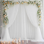 20x10 White Tulle Backdrop Curtains for Parties, Sheer Backdrop Curtain Wedding Photo Background Drapes for Baby Shower Photography Birthday Party