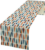 Mid Century Table Runner, Modern Style Retro Pattern Droplet Shapes Mosaic Tones Pattern Print for Home Kitchen Table Decor Dining Coffee Room Party Decor 13x36in