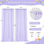 10ft x 10ft Lavender Chiffon Backdrop Curtain with Lights String for Parites Wedding Wrinkle Free Curtain Photo Backdrops Drapes for Baby Shower Birthday Party Home Decorations