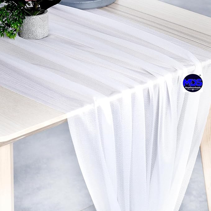 MDS Halloween Chiffon Table Runner - 5 Pack, 29 x 170 Inches, 14ft Each - Sheer Spooky Table Runners for Haunted House Parties, Trick-or-Treat Tables, Witchy Décor, Wedding & Events - White