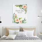 Wedding Backdrop for Reception, Custom Tapestry with Names & Date, Personalized Calligraphy Banner Ceremony, Flowers and Leaves Deisgn, Arch Decor One Size