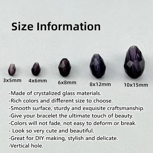130pcs 6x8mm Teardrop Crystal Glass Beads for Jewelry Making, Faceted Vertical Hole Teardrop Glass Spacer Beads for Wind Chimes Bracelet Earring Necklace DIY Craft(Violet)