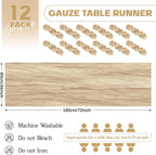 Aktor 12 Pack Beige Table Runner Boho Cheesecloth Table Runner Semi Sheer Gauze Fabric Runners for Wedding Birthday Baby Shower Party Boho Table Decoration（Beige）