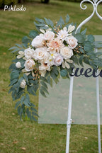 Faux Flower Swag Set of 2 for Wedding Welcome Signs Floral Swag Wedding Reception Ceremony Signs Decor (Champagne & Cream)