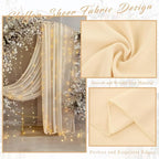 2 Panels Wedding Arch Draping Fabric 20Ft Length x 28" Width Champagne Arch Drapes Chiffon Fabric Sheer Curtains Backdrop for Party Bridal Decorations Wedding Ceremony Ceiling Stage Reception Decor