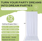 PartyVillage 60ft×15ft White Backdrop Curtain for Wedding Parties, 12 Panels Wrinkle Free 15 FT Long Polyester Photo Backdrop Drapes Back Drop Cloth for Birthday Photography Background
