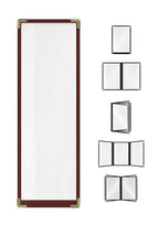 Goodsmart Restaurant Menu Covers - 25 Pack Burgundy 1-Page/2-View 4.25" x 14", Top-Loading Vinyl Menu Holders with Clear Sleeves, Double-Stitched Edge, Leather-Style Café Covers with Gold Corners