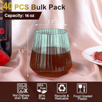 40 Pack Plastic Ribbed Wine Glasses, 14Oz Origami Disposable Wine Glasses Unbreakable Clear Plastic Cocktail Glasses Recyclable Shatterproof Reusable Wine Cups (14oz-green-40pack)