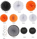 Black White Orange Halloween Party-Decorations - 33pcs Birthday Banner,Streamers Tassel Garland,Paper Lantern Fans,Tissue Pom Poms,Bachelorette Baby Bridal Shower Graduations Backdrop Decor Hugtmr