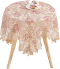 Round Embroidered Lace Tablecloth Vintage Decorative Exquisite Border Table Cover for Party Wedding Home Decorations, Round-60, Pink