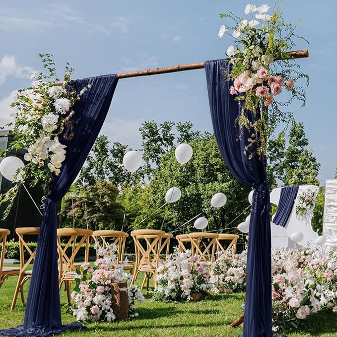 Navy Blue Wedding Arch Draping Fabric 2 Panels 29" x 20 FT Navy Wedding Drapes for Backdrop Sheer Curtain Drapes for Romantic Bridal Baby Shower Ceremony Birthday Party Fall Outdoor Events