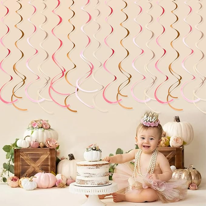 36 Pcs Boho Hanging Swirl Decorations Brown Blush Pink Felt Swirl Streamer Spiral Ceiling Garland for Birthday Engagement Baby Shower Bachelorette Wedding Bridal Shower Holiday Hen Party Supplies