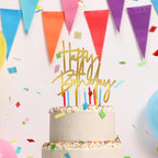 1PCS Gold Birthday Cake Topper, 5.3 x 7.2 Inches Acrylic Happy Birthday Cake Sign, Glitter Mirror Cake Topper Decorations for Anniversary, Bridal Shower, Birthday Party Supplies