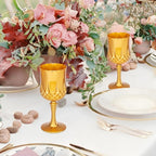 JLYLOL Plastic Vintage Wine Glasses 7OZ Plastic Goblets Vintage Drinking Glasses 48PCS Retro Wedding Glassware Water Goblets Reusable Drinking Cups for Party,Reception,Celebration,Bar,Whiskey(Amber)