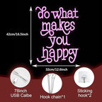Do What Makes You Happy Neon Sign USB powered Pink Letters Led Neon Light for Wall Decor Dimmable Neon Light Up Sign for Bedroom Home Wedding Decor Gifts (16.5 * 12.6In)