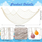 Marsui 11 Pcs Wooden Nautical Wall Decor Fishing Net Decoration, Include Decorative Fishing Net, Ship wheel, Fish Skeleton, Life Ring, Anchor, Starfish Beach Decor for Mediterranean Party (Khaki)