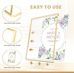 Acrylic Gold Frames 4X6, Slanted Back Gold Picture Frames Table Acrylic Sign Holder for Photos Wedding Table Numbers and Art Display with Removable Clear Sticky Dots，3 Pack