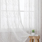 VISIONTEX Sheer Curtains 63 inch Length 2 Panels Set, Decorative Beige Coral Embroidery, Rod Pocket Embroidered Window Drapes for Living Room and Bedroom, 54" x 63"